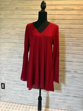Haute Hippie Red V-Neck Long Sleeve Swing Dress